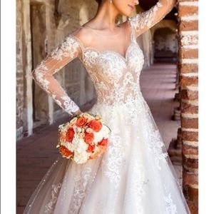 Wedding dress long sleeve white rhinestone all over sheer back with button down